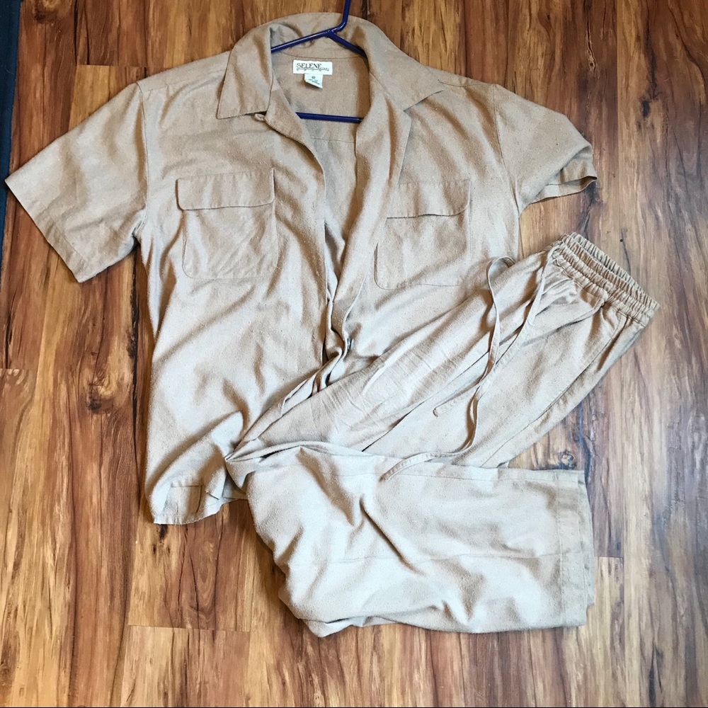 Vintage 90s Silk Pant and Button up Set